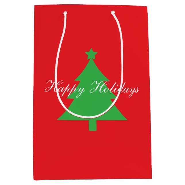 Happy Holidays Bright Red Christmas New Year Medium Gift Bag (Front)