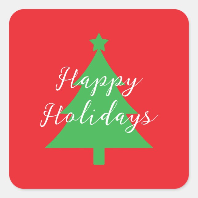 Happy Holidays Bright Red Christmas New Year Square Sticker (Front)