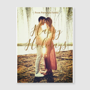 Happy holidays brown add couple photo name date mo