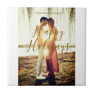 Happy holidays brown add couple photo name date mo ceramic tile