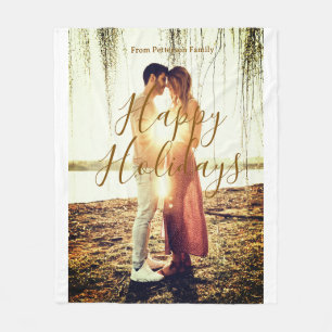 Happy holidays brown add couple photo name date mo fleece blanket