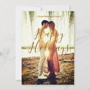 Happy holidays brown add couple photo name date mo invitation