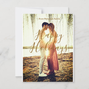 Happy holidays brown add couple photo name date mo postcard