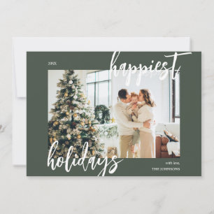Happy Holidays Brush Script Photo Green Holiday Card