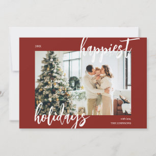 Happy Holidays Brush Script Photo Red Holiday Card