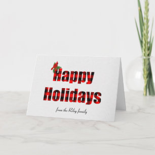 Happy Holidays buffalo plaid and cardinal Card