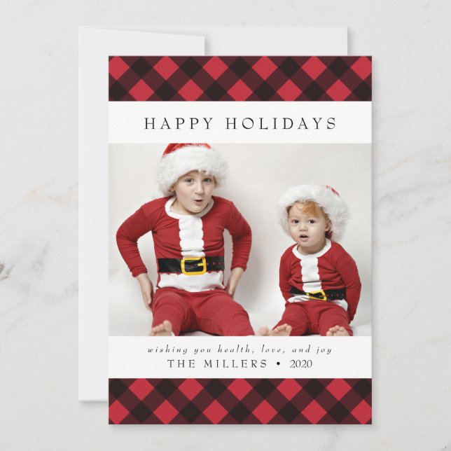 Happy Holidays Buffalo Plaid Card for Christmas (Front)