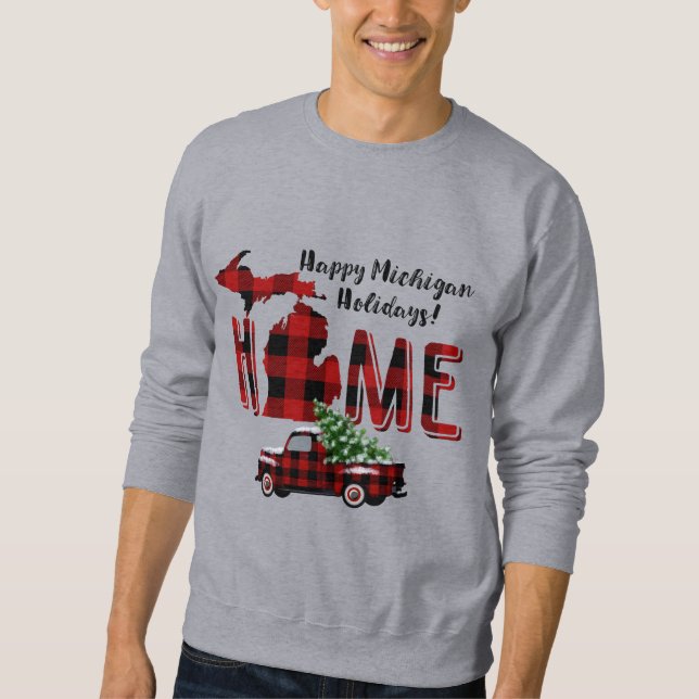 Happy Holidays! | Buffalo Plaid Check Michigan Sweatshirt (Front)