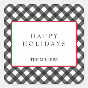 Happy Holidays Buffalo Plaid Labels Stickers