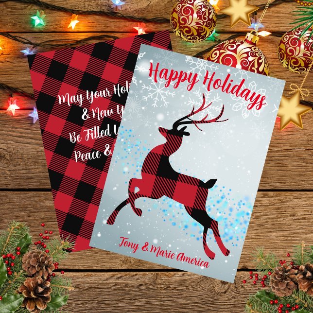 Happy Holidays Buffalo Plaid Reindeer Magic Holiday Card (Happy Holidays Buffalo Plaid Reindeer Magic Holiday Card)