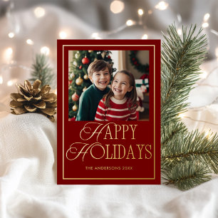 Happy Holidays Burgundy Photo Foil Holiday Card