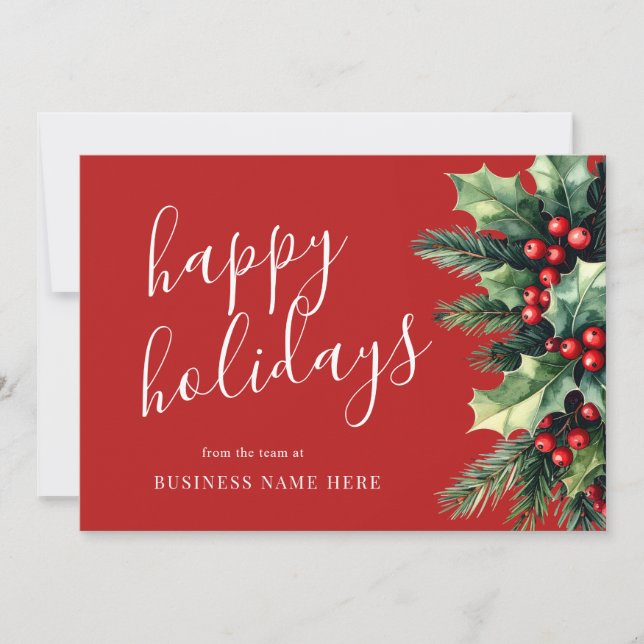 Happy Holidays Business Christmas Greenery Holiday Card (Front)
