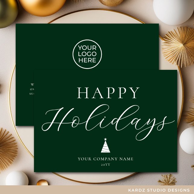 Happy Holidays Business Holiday Card (Holiday Card shown in 5 x 7 inches. Personalize with text, logo, message, and corner style)