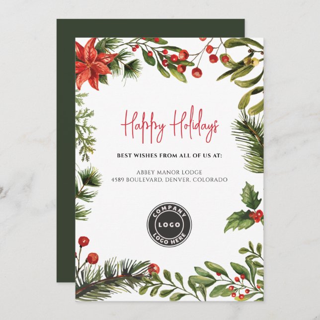 Happy Holidays Business Logo Christmas Holiday Card (Front/Back)