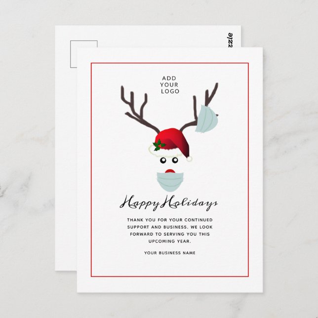 Happy Holidays Business Logo Christmas Reindeer Postcard (Front/Back)