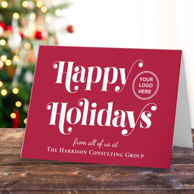 Happy Holidays Business Logo QR Code Red Christmas Holiday Card (Spread warmth, appreciation, and gratitude to your valued customers, clients, employees and partners)