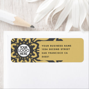 Happy Holidays Business Logo Snowflake Gold Return Address Label