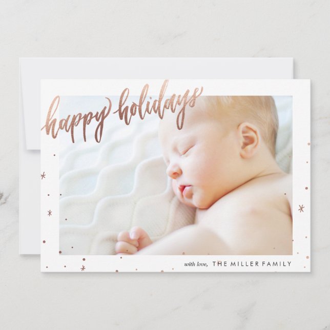 Happy Holidays Calligraphy Foil Photo Card (Front)