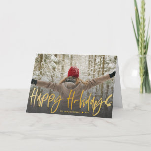 Happy Holidays Calligraphy Gold Photo Christmas Invitation
