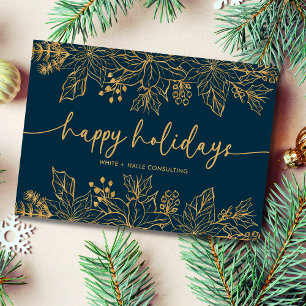 Happy Holidays Calligraphy Script Business Gold Holiday Card