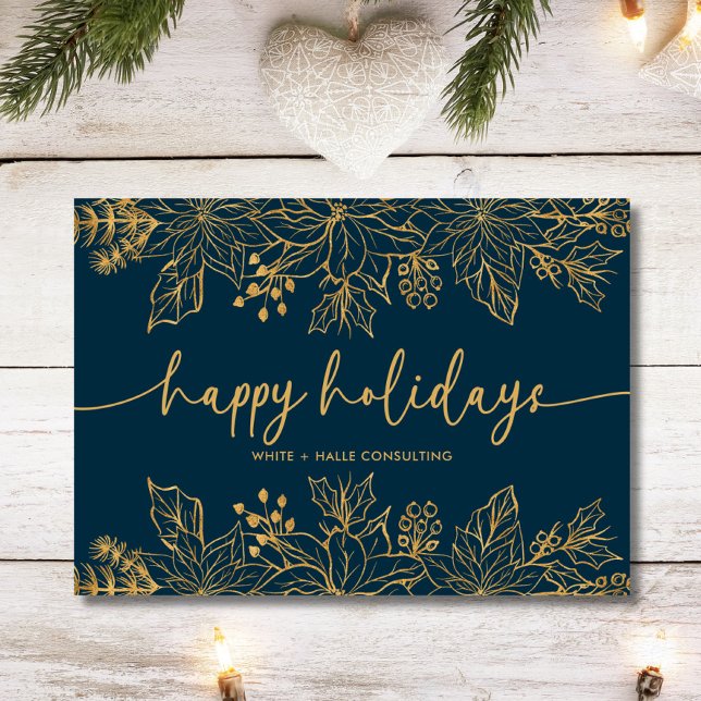 Happy Holidays Calligraphy Script Business | Gold Holiday Card (Creator Uploaded)