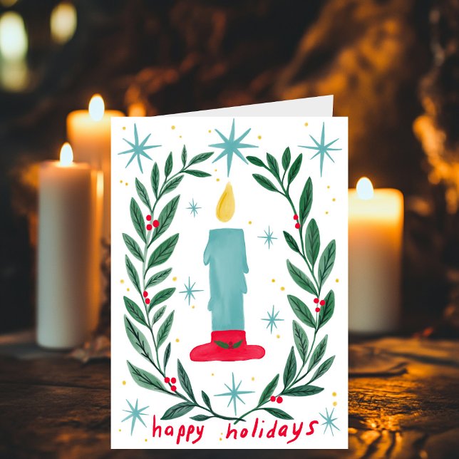 Happy Holidays Candle Botanical Handmade Christmas Card (Happy Holidays Candle Botanical Handmade Christmas Card
)