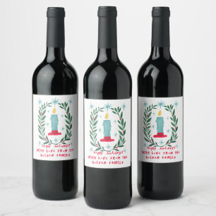 Happy Holidays Candle Hand Drawn CUSTOM Gift Wine Label