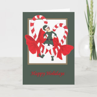 happy holidays candy cane elf 1 holiday card