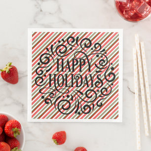 Happy holidays Candy cane green and red stripes Napkin