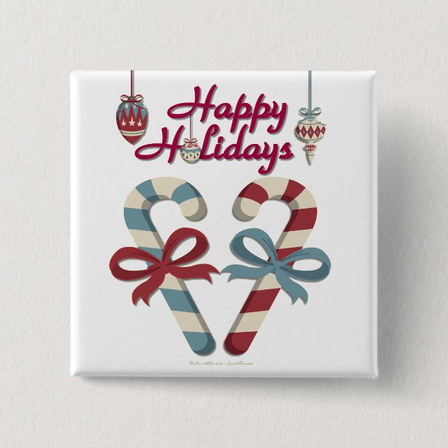 Happy Holidays Candy Cane Heart 15 Cm Square Badge (Front)