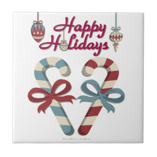 Happy Holidays Candy Cane Heart Ceramic Tile