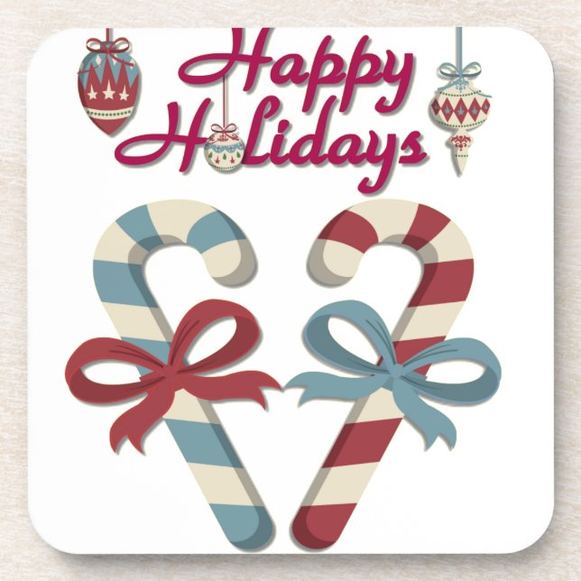 Happy Holidays Candy Cane Heart Coaster (Front)