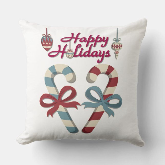 Happy Holidays Candy Cane Heart Cushion (Front)