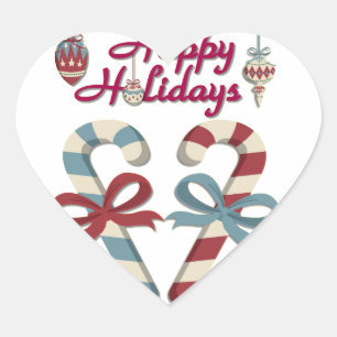 Happy Holidays Candy Cane Heart Heart Sticker