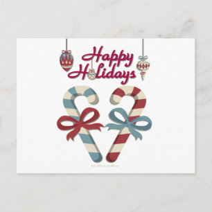 Happy Holidays Candy Cane Heart Holiday Postcard