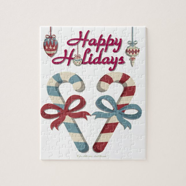Happy Holidays Candy Cane Heart Jigsaw Puzzle (Vertical)