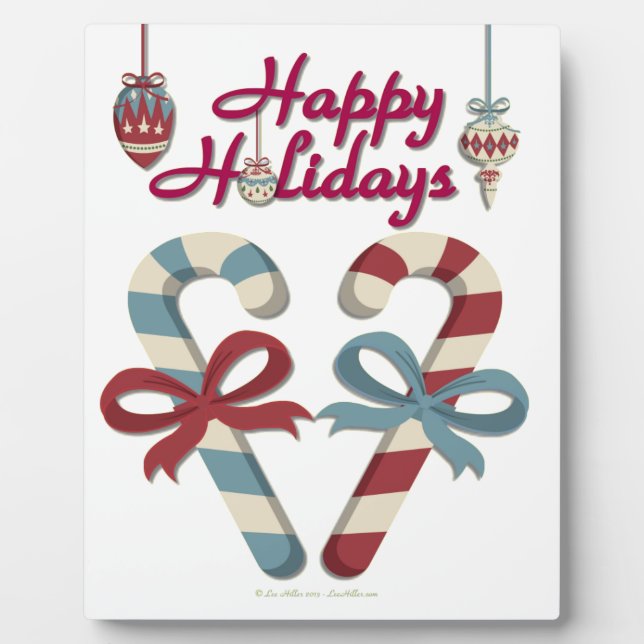 Happy Holidays Candy Cane Heart Plaque (Front)