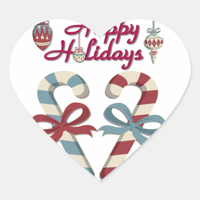 Happy Holidays Candy Cane Heart Sticker (Front)