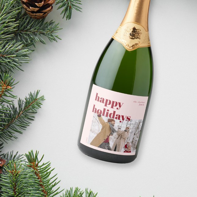 Happy Holidays Candy Cane Photo Sparkling Wine Label (Creator Uploaded)