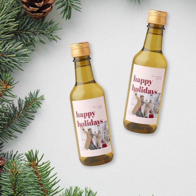 Happy Holidays Candy Cane Photo Wine Label (Creator Uploaded)