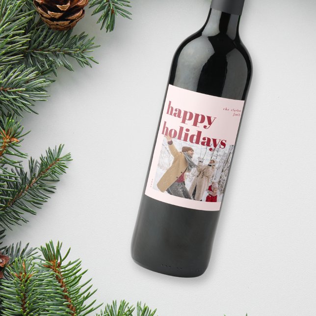 Happy Holidays Candy Cane Photo Wine Label (Creator Uploaded)