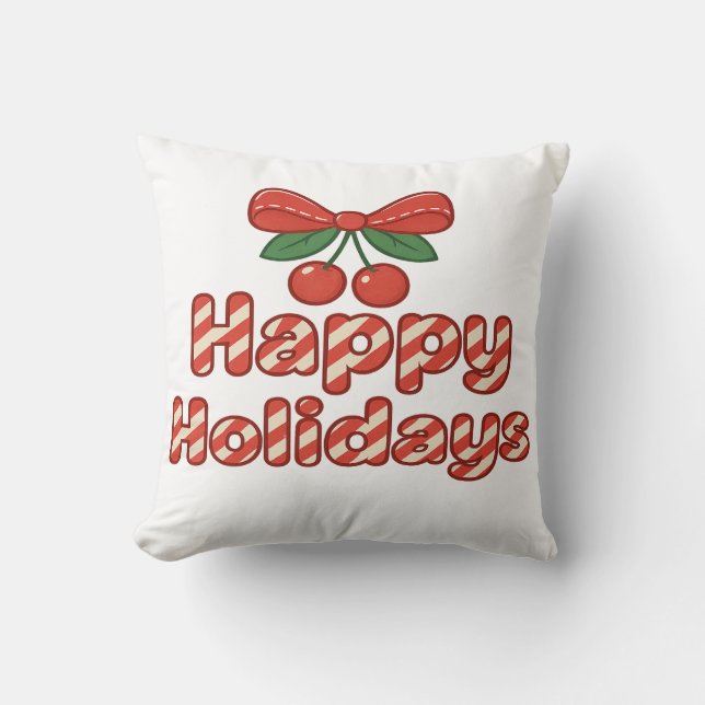 Happy Holidays Candy Cane Typography – Cute Xmas Cushion (Front)