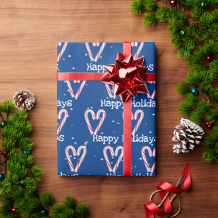Happy Holidays Candy Cane with Snowflakes Wrapping Paper