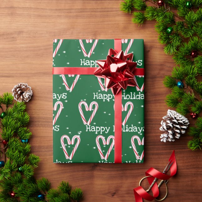 Happy Holidays Candy Cane with Snowflakes Wrapping Paper (Holiday Gift)