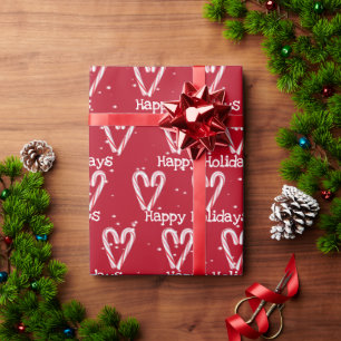Happy Holidays Candy Cane with Snowflakes Wrapping Paper