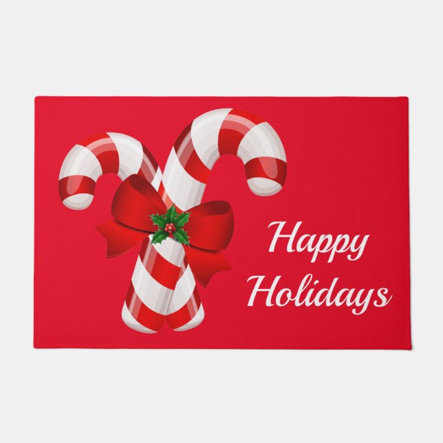 Happy Holidays Candy Canes Christmas Doormat (Front)