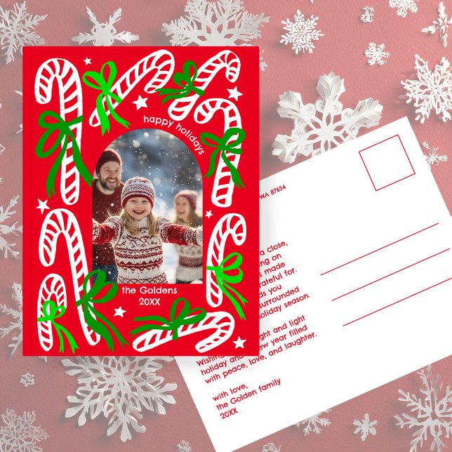 Happy Holidays Candycanes CUSTOM PHOTO Christmas Holiday Postcard (Happy Holidays Candycanes CUSTOM Arch PHOTO Christmas Holiday Postcard
)