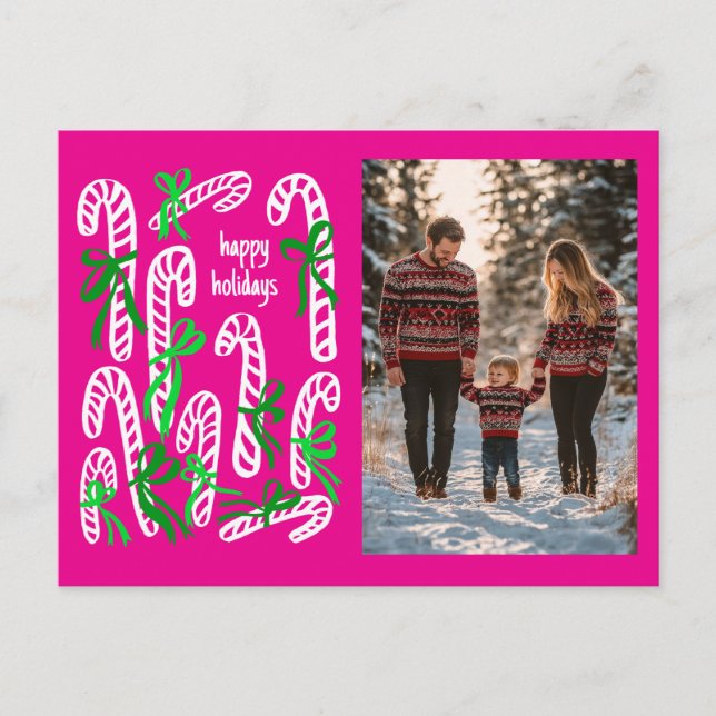 Happy Holidays Candycanes CUSTOM PHOTO Christmas Holiday Postcard (Front)