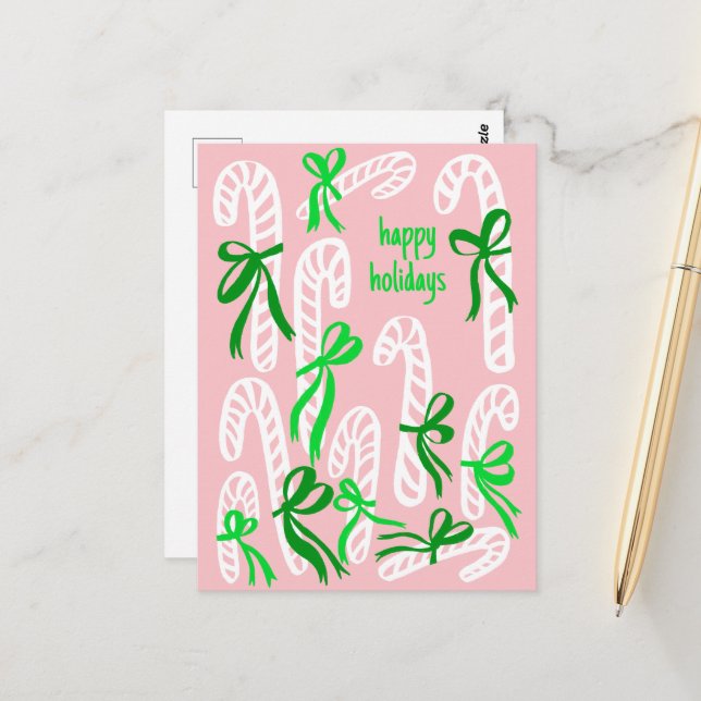 Happy Holidays Candycanes Sweet Cute Christmas Postcard (Front/Back In Situ)