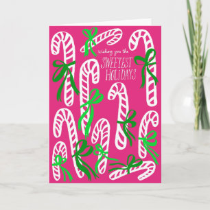 Happy Holidays Candycanes Sweet Pink Christmas Card